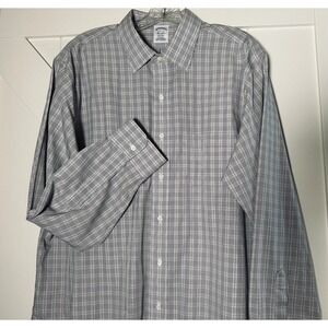 Brooks Brothers Regent Non Iron Supima Cotton Black Plaid Dress Shirt 17 1/2 35